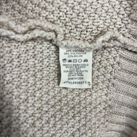 Shawl Collar Cardigan Sweater Womens M/L Beige Gray Patchwork Fringe Boho Knit - Picture 12 of 16